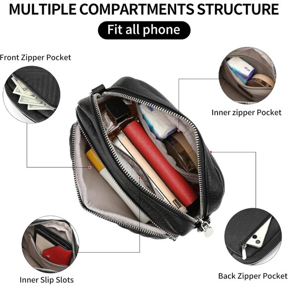 Women Crossbody Bag Vegan Leather Small Purses with Multiple Pockets - Picture 2 of 6